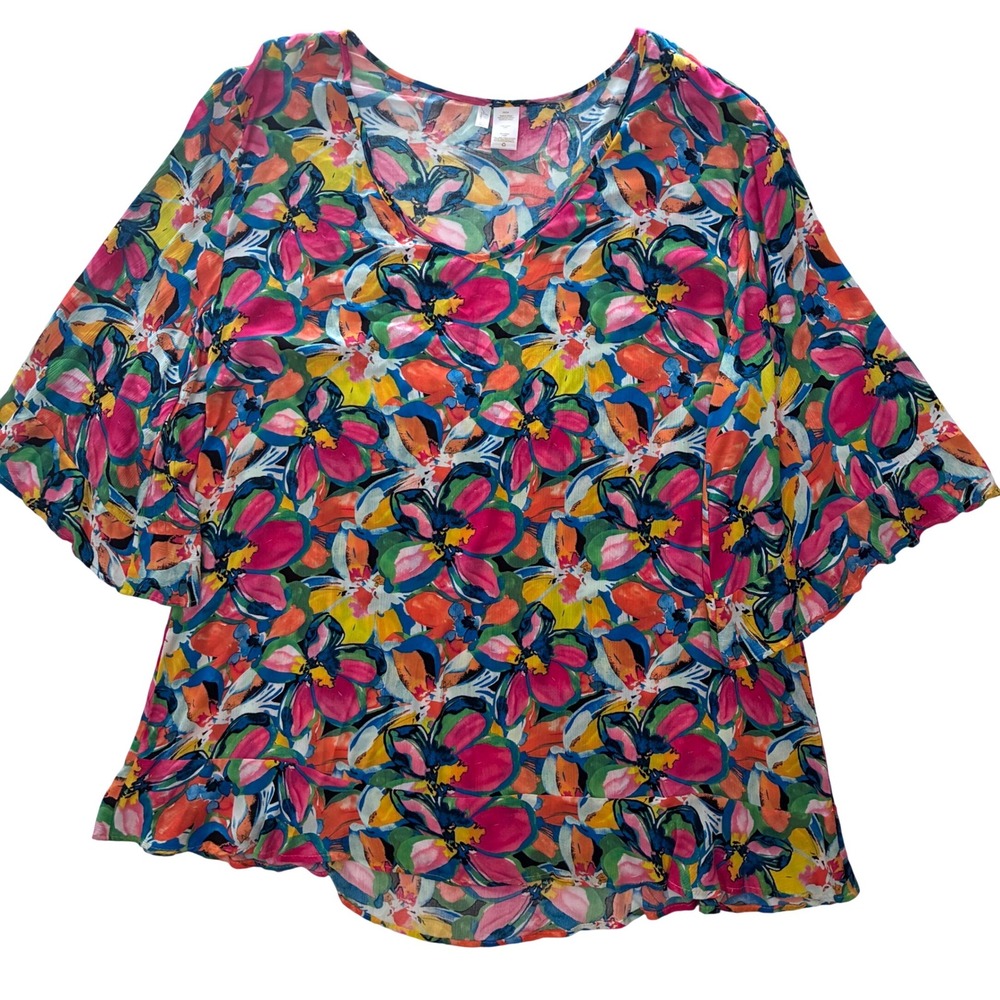 Anne Cole Floral Swim Cover Up Womens Plus Size 22/24 Ruffle Vacation Resortwear